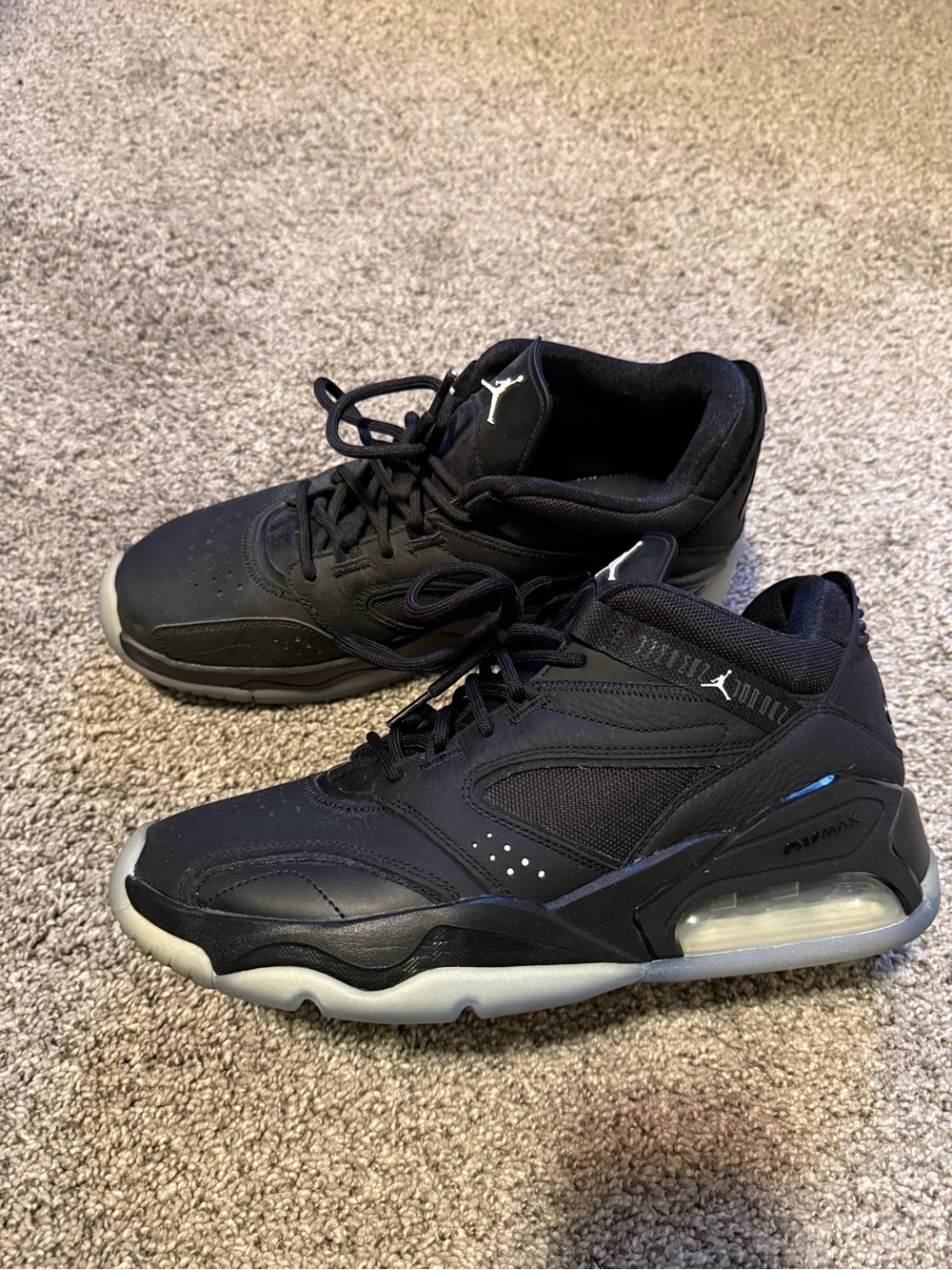 Jordan Black and Gray Mid-Top Sneakers with Visible Air Unit